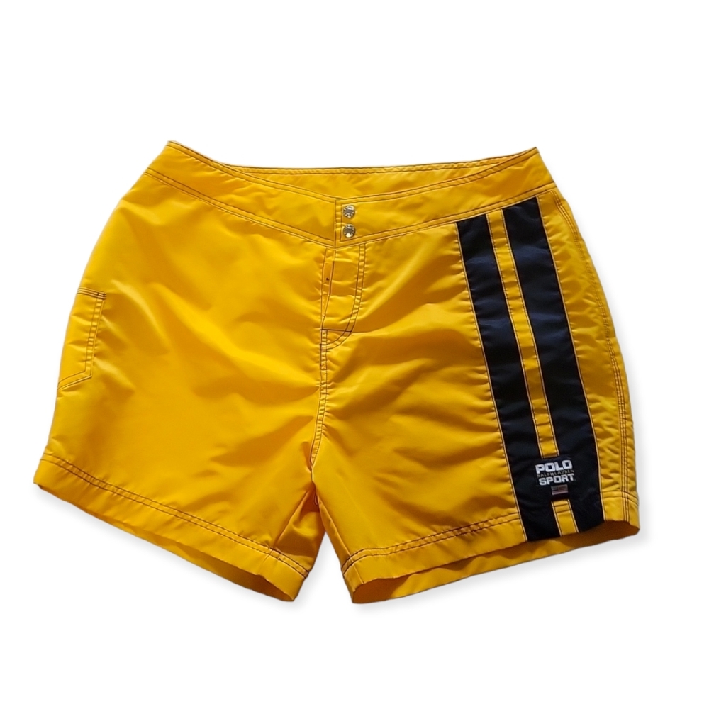 Vintage Polo Sport Ralph Lauren Men's Yellow Nylon Board Shorts Size 38